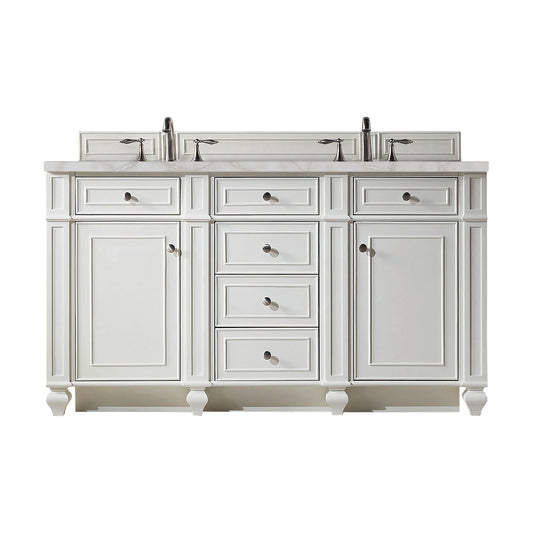 Bristol 60" Double Vanity, Bright White w/ 3 CM Victorian Silver Silestone Top w/FreePower Wireless Charger