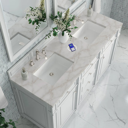 Bristol 60" Double Vanity, Bright White w/ 3 CM Victorian Silver Silestone Top w/FreePower Wireless Charger, view 9