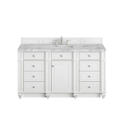 Bristol 60" Single Vanity, Bright White w/ 3 CM Carrara Marble Top