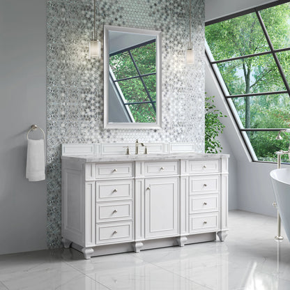 Bristol 60" Single Vanity, Bright White w/ 3 CM Carrara Marble Top, view 3