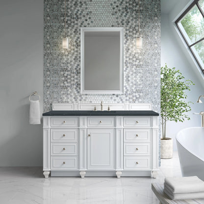 Bristol 60" Single Vanity, Bright White w/ 3 CM Charcoal Soapstone Silestone Top, view 2