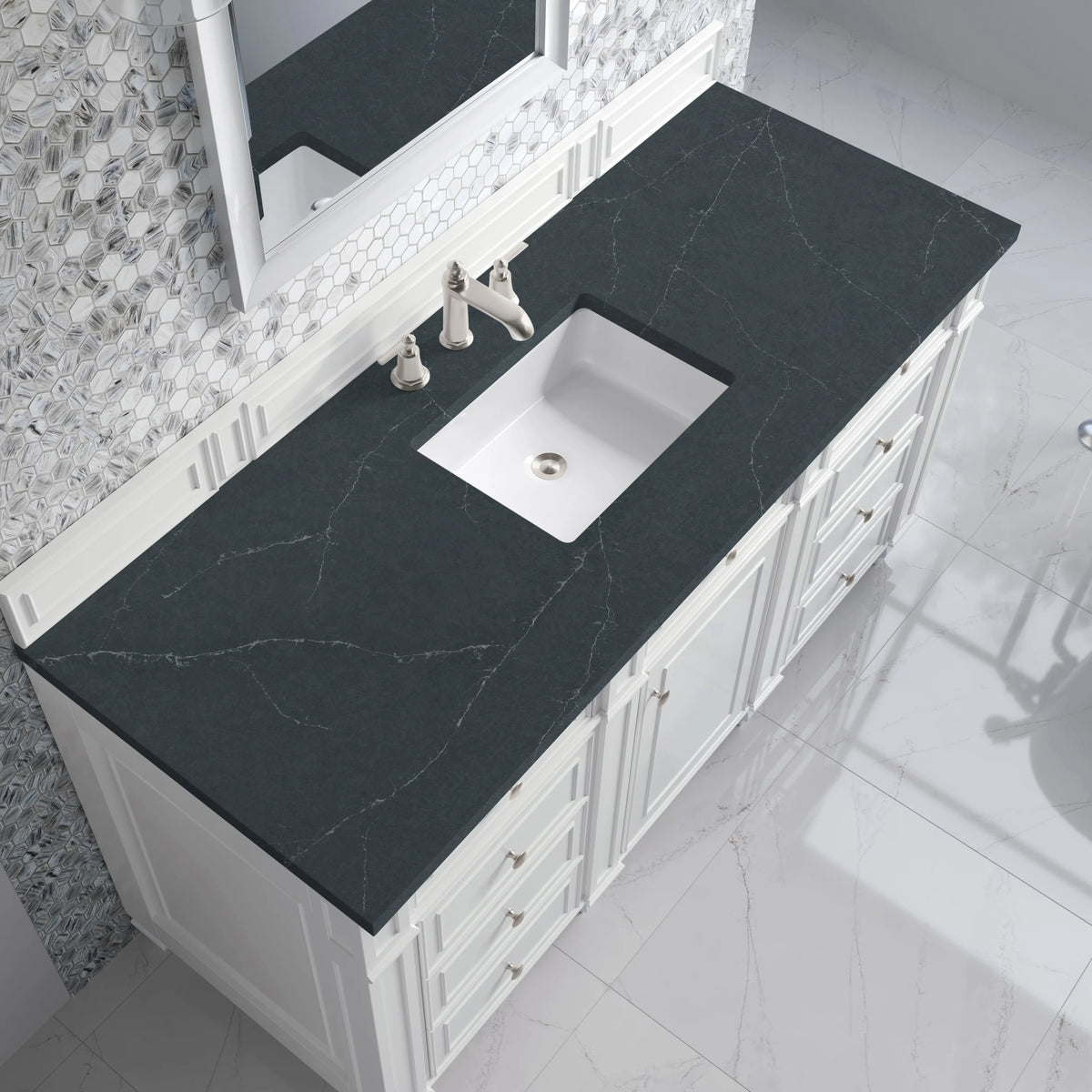 Bristol 60" Single Vanity, Bright White w/ 3 CM Charcoal Soapstone Silestone Top, view 5
