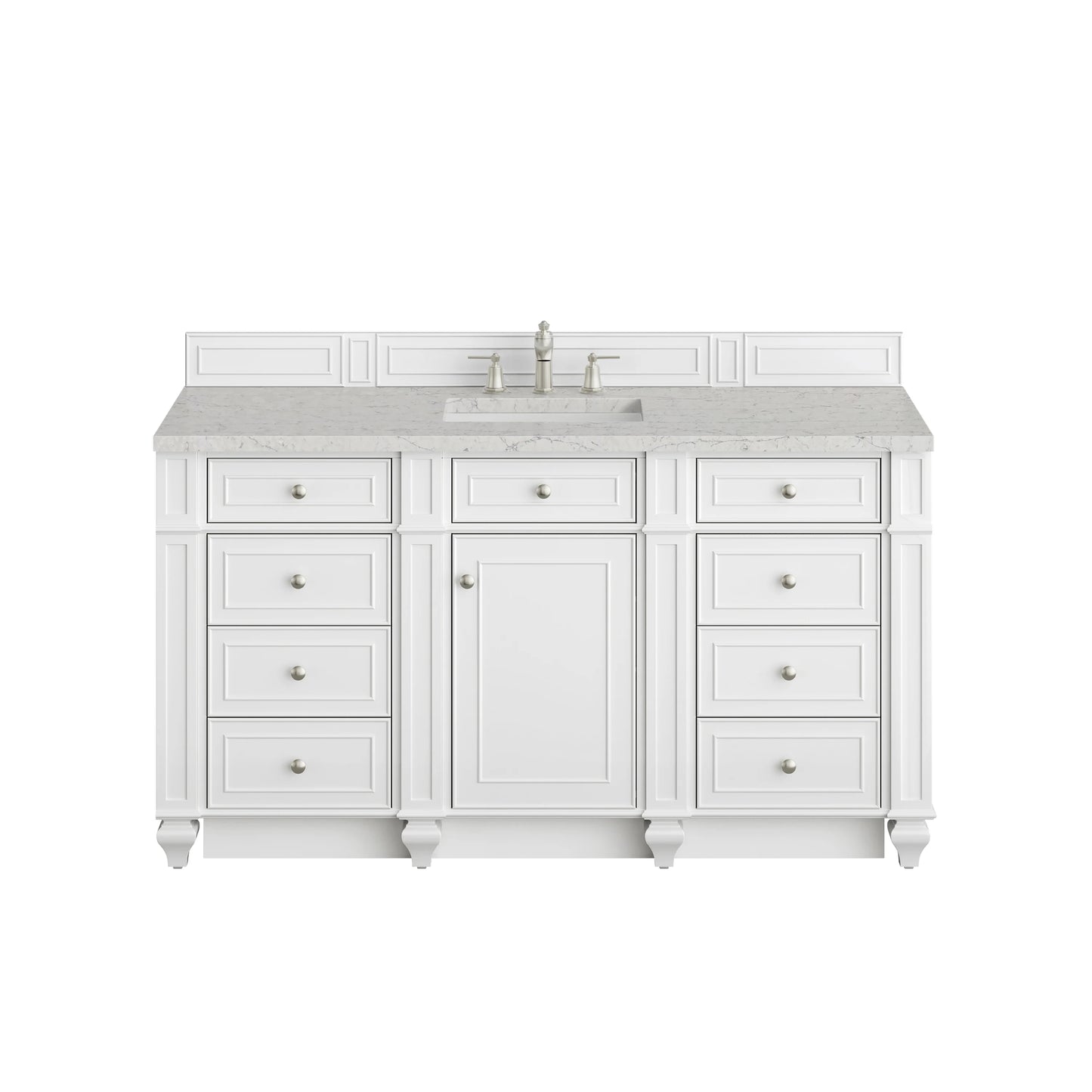 Bristol 60" Single Vanity, Bright White w/ 3 CM Eternal Jasmine Pearl Silestone Top