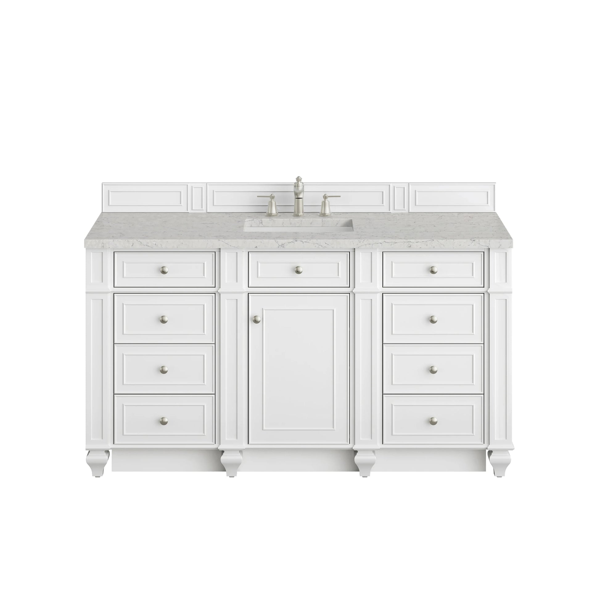 Bristol 60" Single Vanity, Bright White w/ 3 CM Eternal Jasmine Pearl Silestone Top