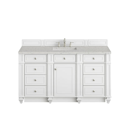 Bristol 60" Single Vanity, Bright White w/ 3 CM Eternal Jasmine Pearl Silestone Top