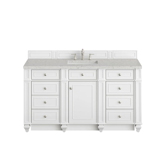 Bristol 60" Single Vanity, Bright White w/ 3 CM Eternal Jasmine Pearl Silestone Top