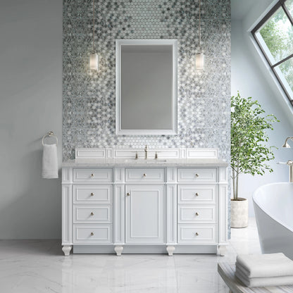 Bristol 60" Single Vanity, Bright White w/ 3 CM Eternal Jasmine Pearl Silestone Top, view 2