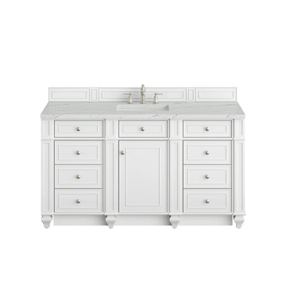 Bristol 60" Single Vanity, Bright White w/ 3 CM Ethereal Noctis Silestone Top