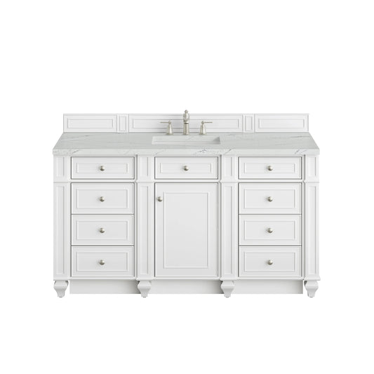 Bristol 60" Single Vanity, Bright White w/ 3 CM Ethereal Noctis Silestone Top