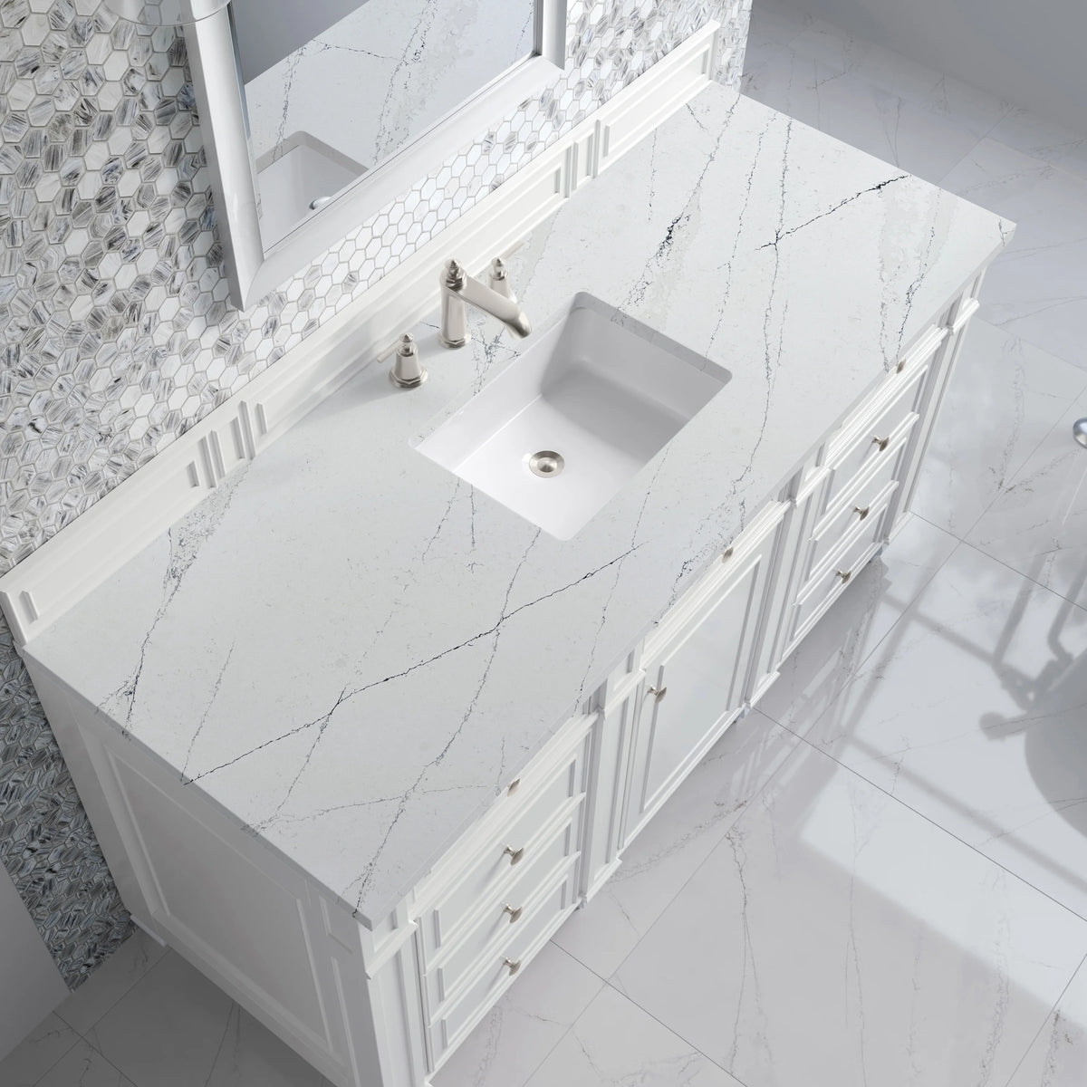 Bristol 60" Single Vanity, Bright White w/ 3 CM Ethereal Noctis Silestone Top, view 5