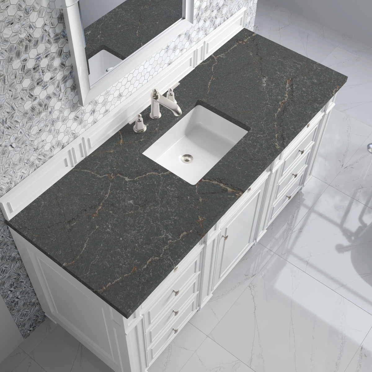 Bristol 60" Single Vanity, Bright White w/ 3 CM Parisien Bleu Silestone Top, view 5