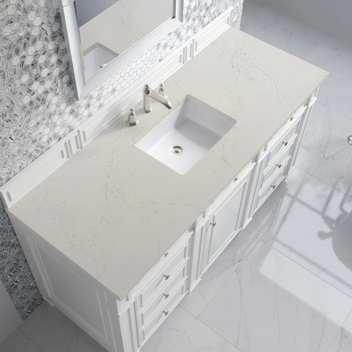 Bristol 60" Single Vanity, Bright White, w/ 3 CM Siberian Silestone Top, view 5