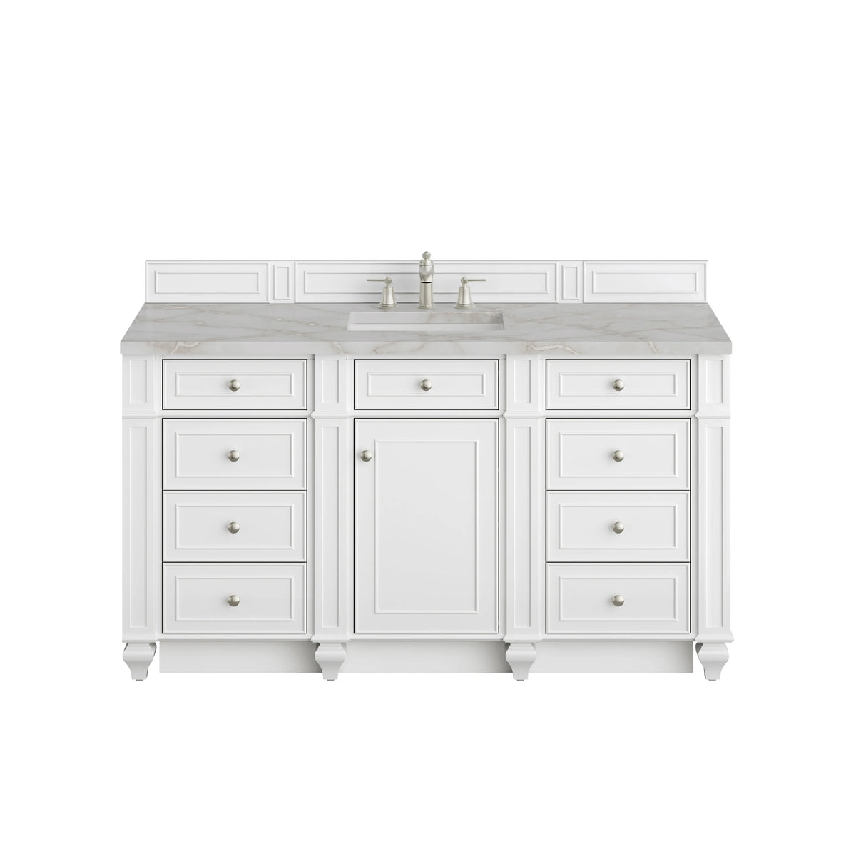 Bristol 60" Single Vanity, Bright White w/ 3 CM Victorian Silver Silestone Top