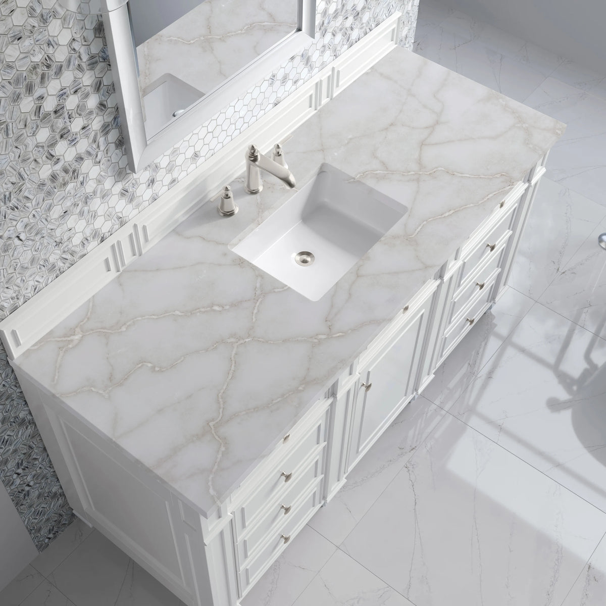 Bristol 60" Single Vanity, Bright White w/ 3 CM Victorian Silver Silestone Top, view 5