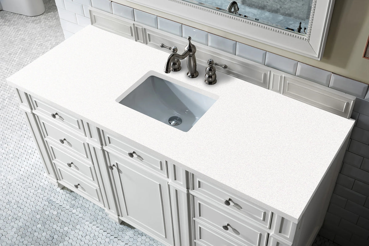 Bristol 60" Single Vanity, Bright White w/ 3 CM White Zeus Silestone Top, view 2