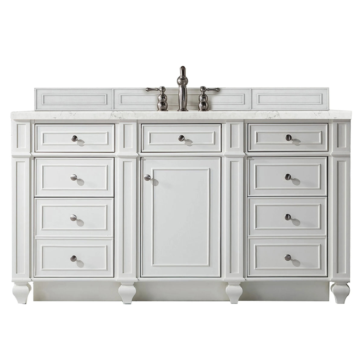 Bristol 60" Single Vanity, Bright White w/ 3 CM Eternal Jasmine Pearl Silestone Top w/FreePower Wireless Charger