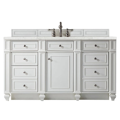 Bristol 60" Single Vanity, Bright White w/ 3 CM Eternal Jasmine Pearl Silestone Top w/FreePower Wireless Charger