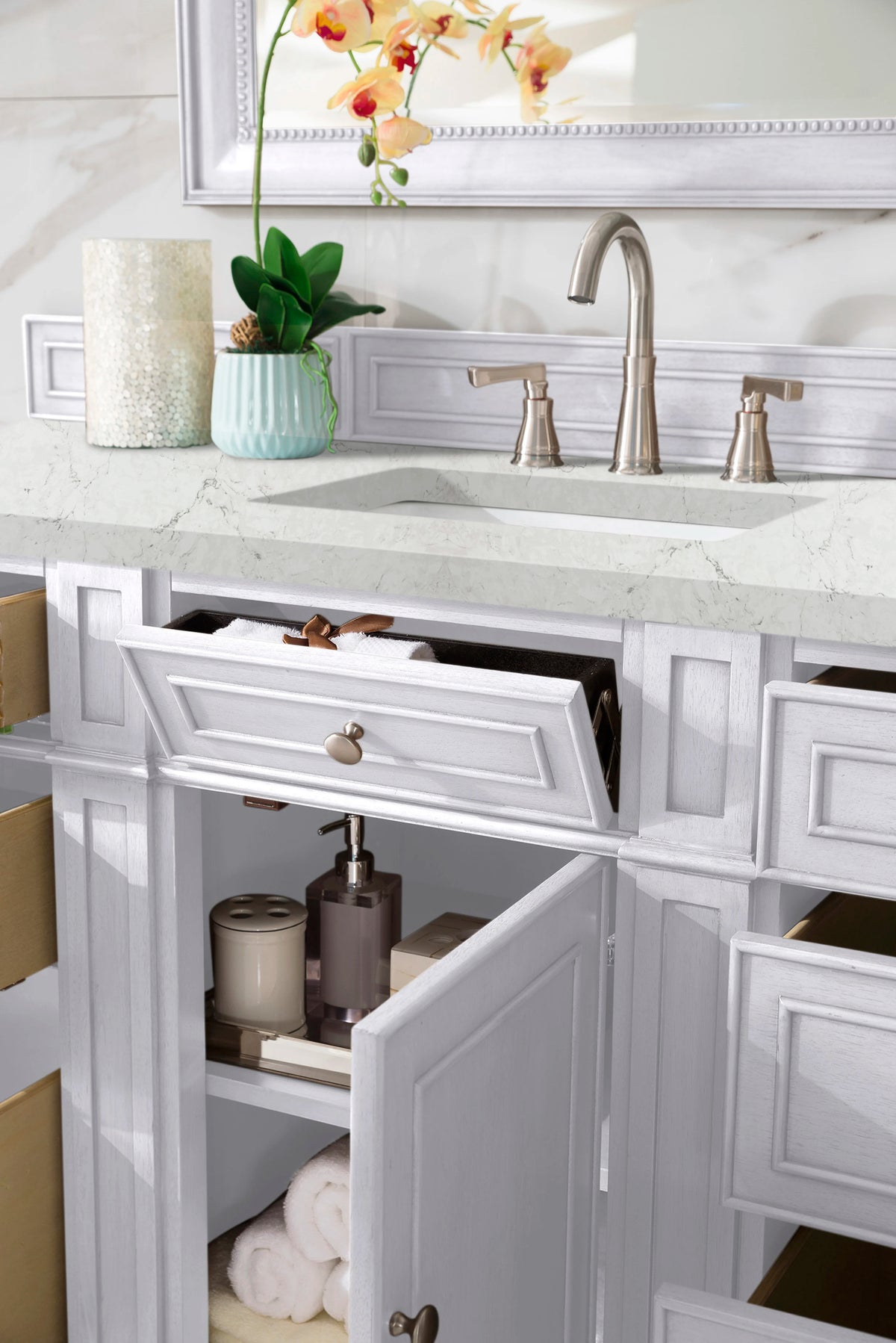 Bristol 60" Single Vanity, Bright White w/ 3 CM Eternal Jasmine Pearl Silestone Top w/FreePower Wireless Charger, view 7