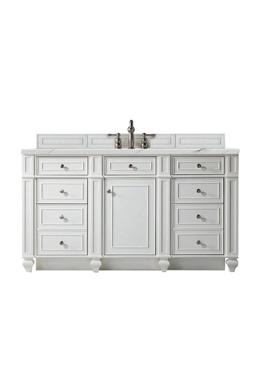Bristol 60" Single Vanity, Bright White w/ 3 CM Ethereal Noctis Silestone Top w/FreePower Wireless Charger