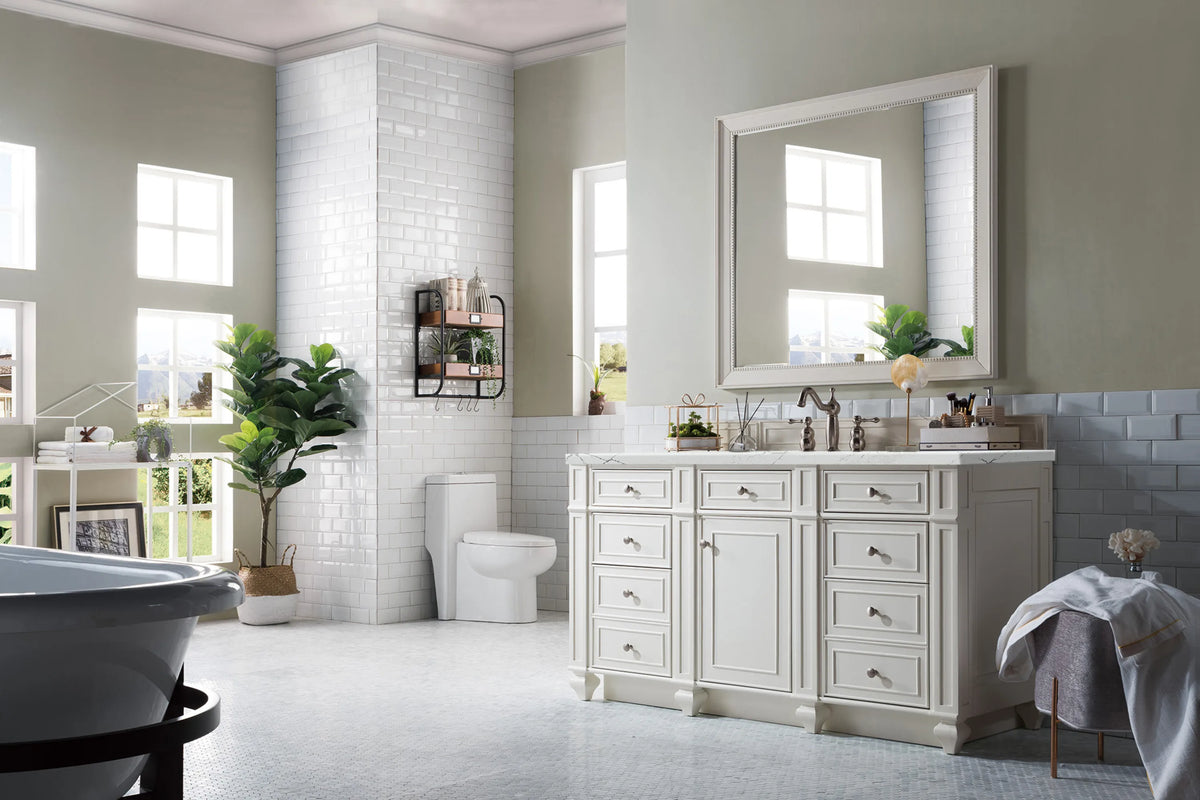 Bristol 60" Single Vanity, Bright White w/ 3 CM Ethereal Noctis Silestone Top w/FreePower Wireless Charger, view 6