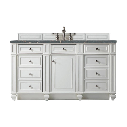 Bristol 60" Single Vanity, Bright White w/ 3 CM Parisien Bleu Silestone Top w/FreePower Wireless Charger