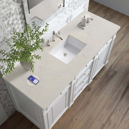 Bristol 60" Single Vanity, Bright White, w/ 3 CM Siberian Silestone Top w/FreePower Wireless Charger, view 7