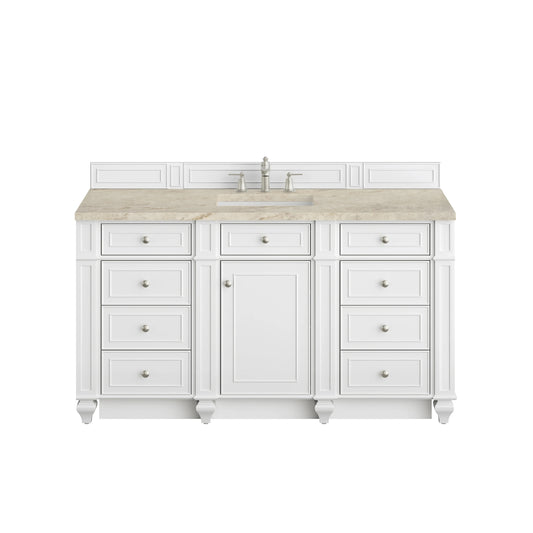 Bristol 60" Single Vanity, Bright White, w/ 3 CM Tajnar Eclos Top w/FreePower Wireless Charger