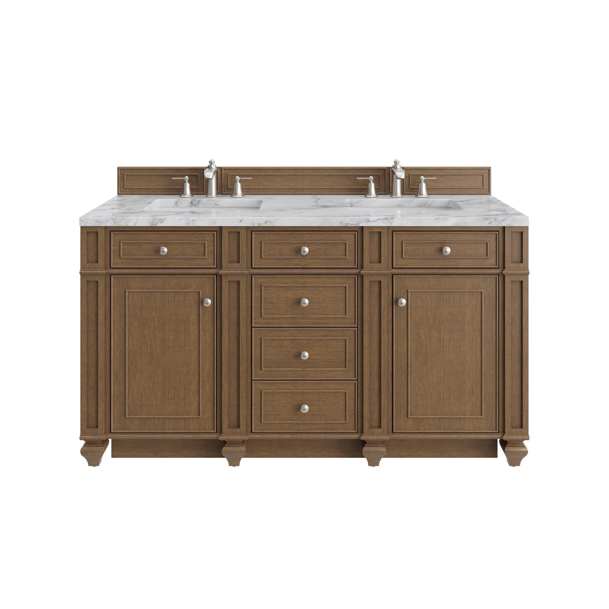 Bristol 60" Double Vanity, Saddle Brown w/ 3 CM Carrara Marble Top