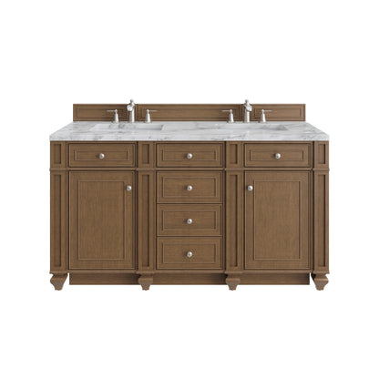 Bristol 60" Double Vanity, Saddle Brown w/ 3 CM Carrara Marble Top