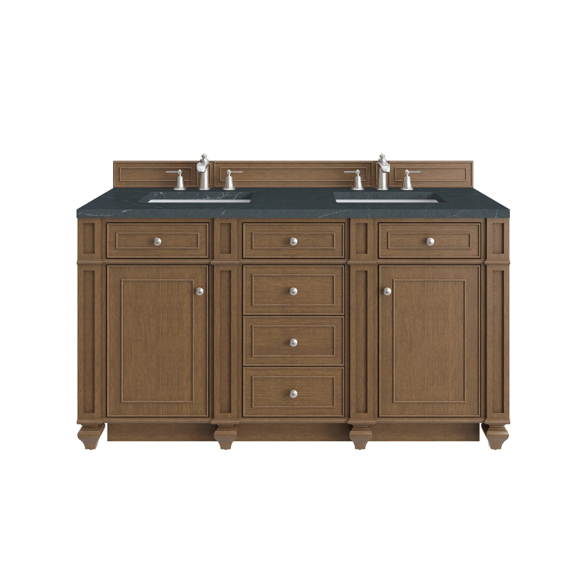 Bristol 60" Double Vanity, Saddle Brown w/ 3 CM Charcoal Soapstone Silestone Top