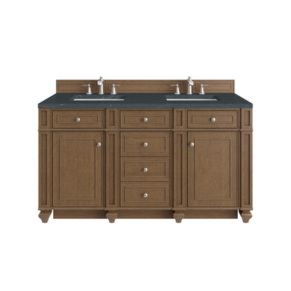 Bristol 60" Double Vanity, Saddle Brown w/ 3 CM Charcoal Soapstone Silestone Top