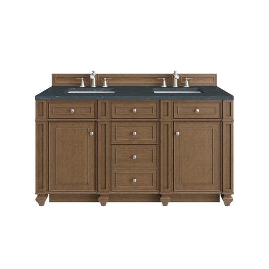 Bristol 60" Double Vanity, Saddle Brown w/ 3 CM Charcoal Soapstone Silestone Top