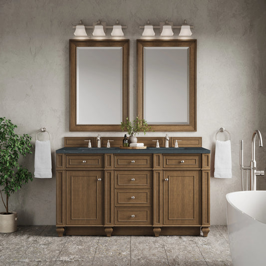 Bristol 60" Double Vanity, Saddle Brown w/ 3 CM Charcoal Soapstone Silestone Top, view 2