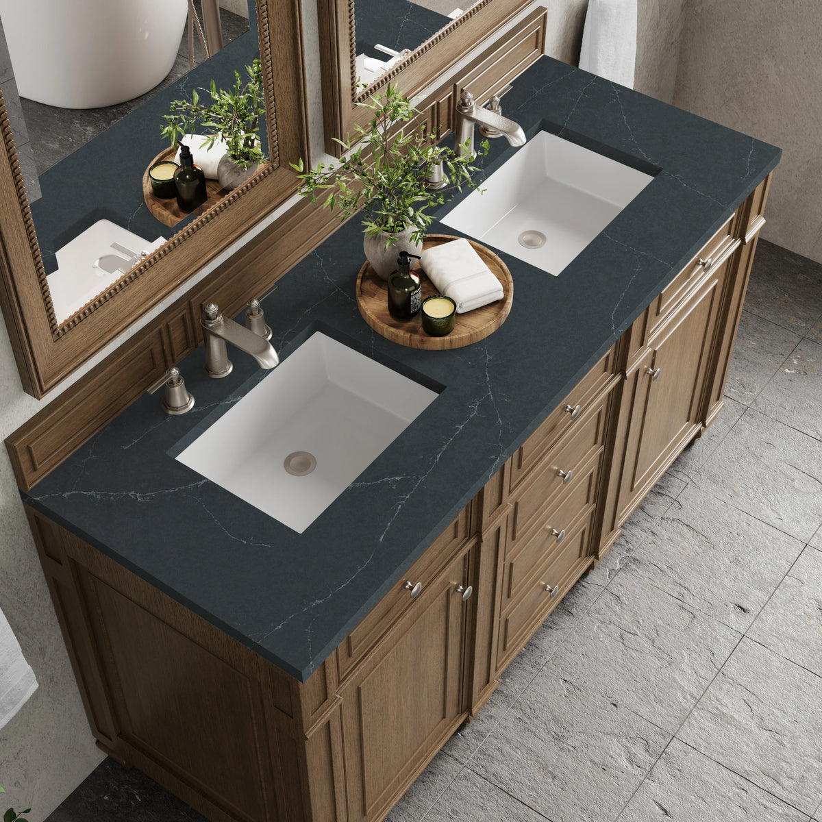 Bristol 60" Double Vanity, Saddle Brown w/ 3 CM Charcoal Soapstone Silestone Top, view 5