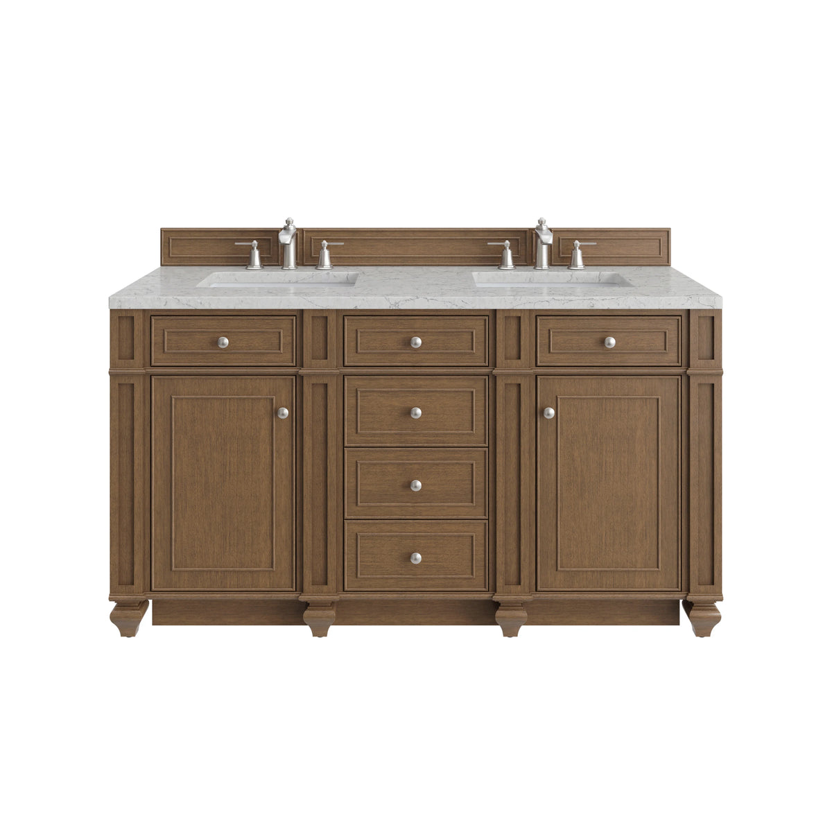 Bristol 60" Double Vanity, Saddle Brown w/ 3 CM Eternal Jasmine Pearl Silestone Top