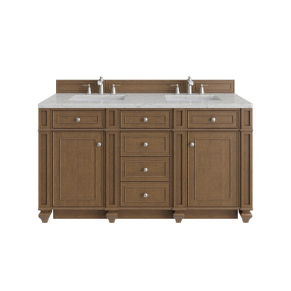 Bristol 60" Double Vanity, Saddle Brown w/ 3 CM Eternal Jasmine Pearl Silestone Top