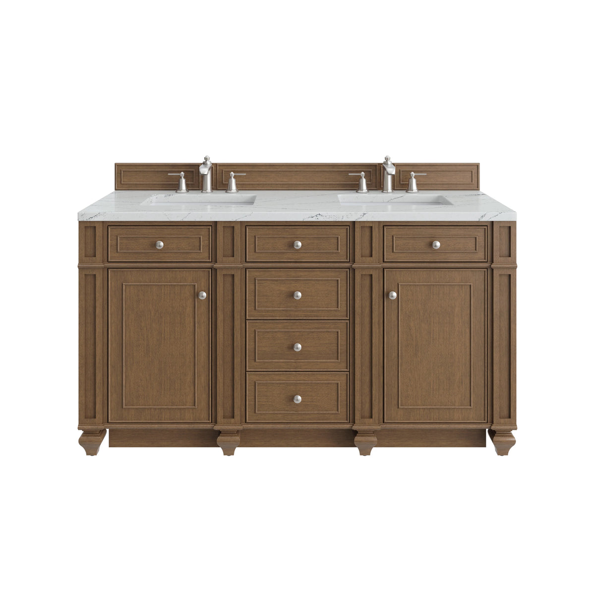 Bristol 60" Double Vanity, Saddle Brown w/ 3 CM Ethereal Noctis Silestone Top