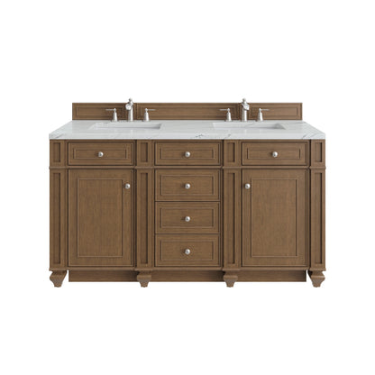 Bristol 60" Double Vanity, Saddle Brown w/ 3 CM Ethereal Noctis Silestone Top