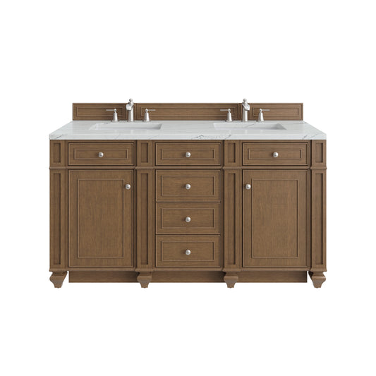 Bristol 60" Double Vanity, Saddle Brown w/ 3 CM Ethereal Noctis Silestone Top