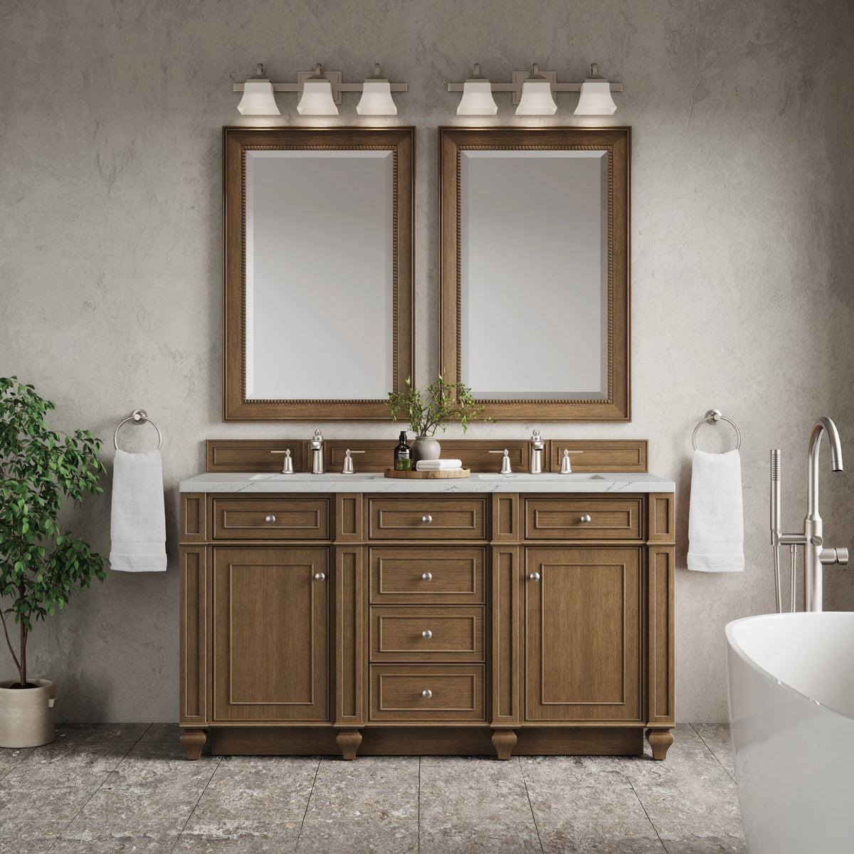Bristol 60" Double Vanity, Saddle Brown w/ 3 CM Ethereal Noctis Silestone Top, view 2