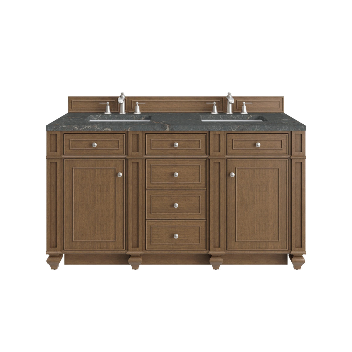 Bristol 60" Double Vanity, Saddle Brown w/ 3 CM Parisien Bleu Silestone Top