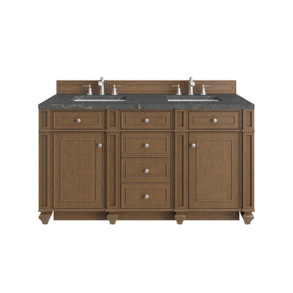 Bristol 60" Double Vanity, Saddle Brown w/ 3 CM Parisien Bleu Silestone Top