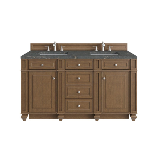 Bristol 60" Double Vanity, Saddle Brown w/ 3 CM Parisien Bleu Silestone Top