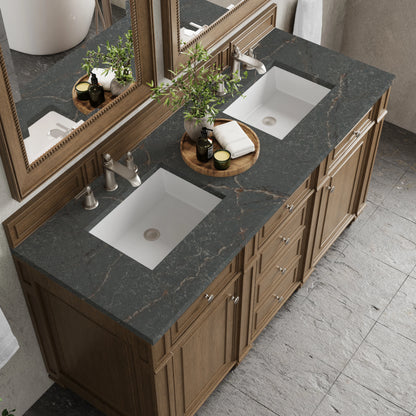 Bristol 60" Double Vanity, Saddle Brown w/ 3 CM Parisien Bleu Silestone Top, view 6