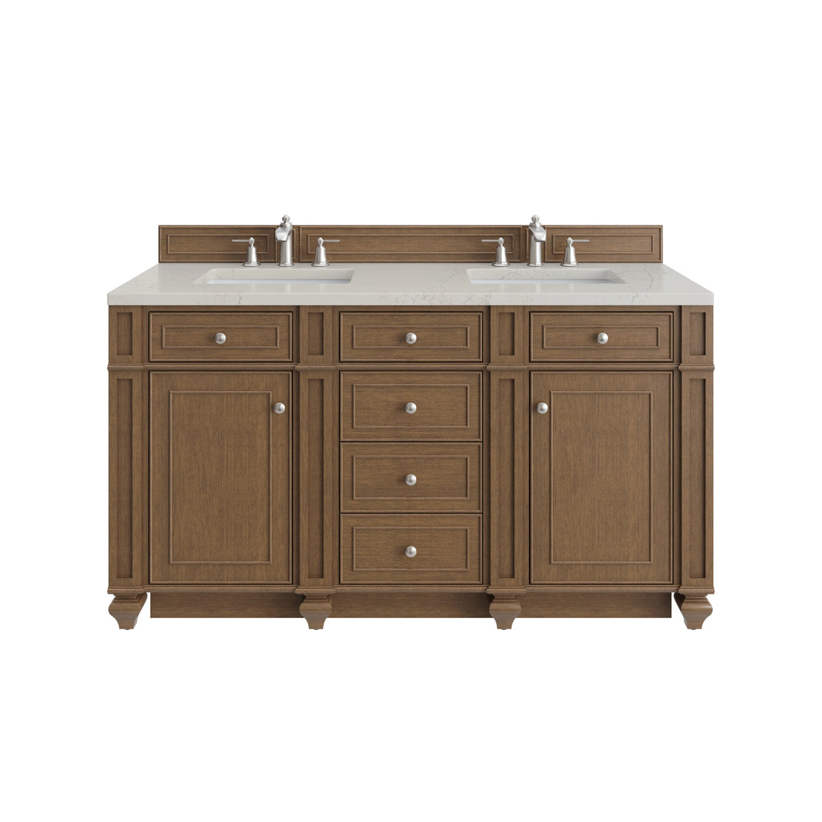 Bristol 60" Double Vanity, Saddle Brown, w/ 3 CM Siberian Silestone Top