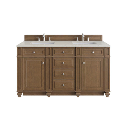 Bristol 60" Double Vanity, Saddle Brown, w/ 3 CM Siberian Silestone Top