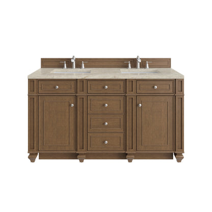 Bristol 60" Double Vanity, Saddle Brown, w/ 3 CM Tajnar Eclos Top