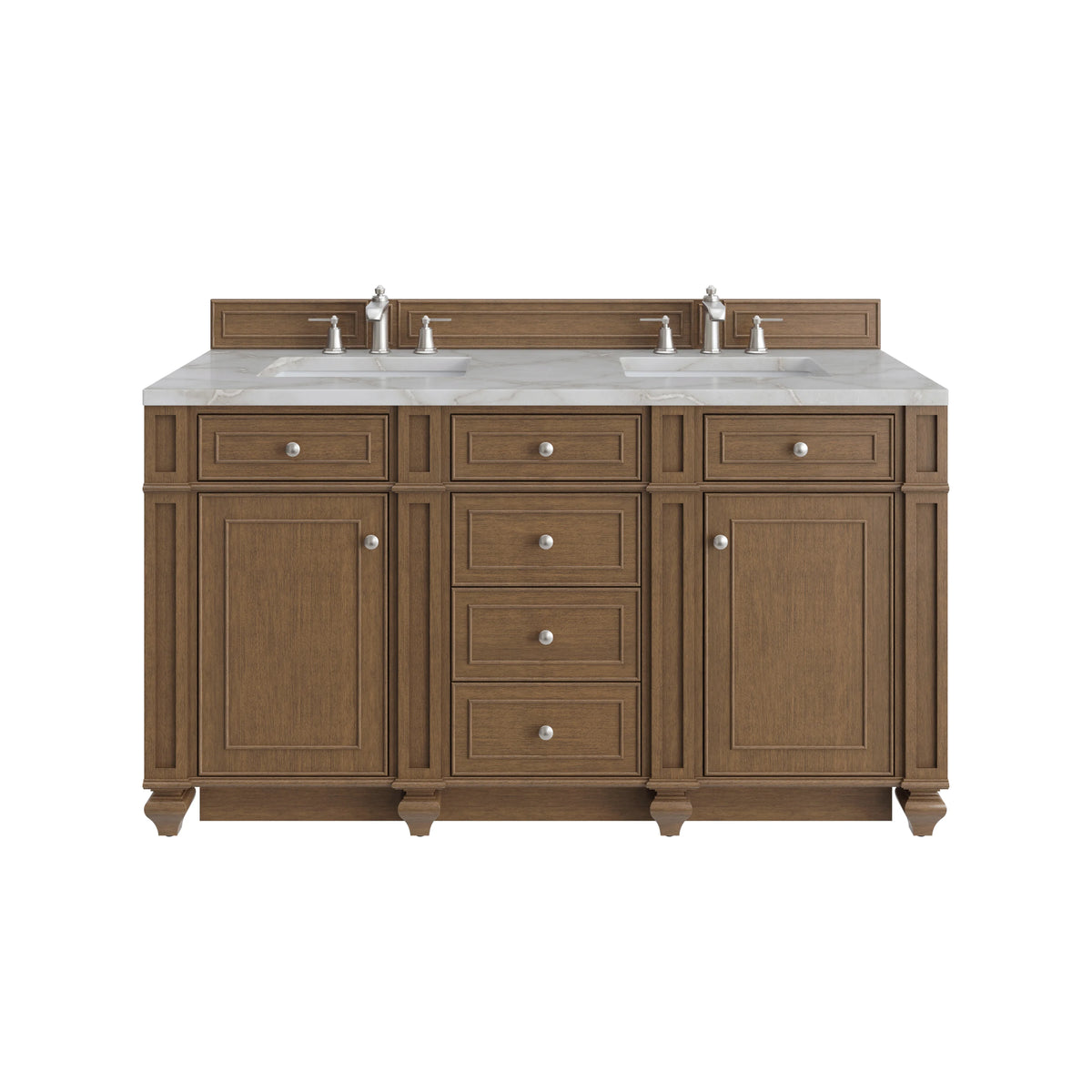 Bristol 60" Double Vanity, Saddle Brown w/ 3 CM Victorian Silver Silestone Top
