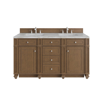 Bristol 60" Double Vanity, Saddle Brown w/ 3 CM Victorian Silver Silestone Top