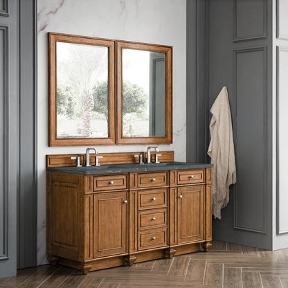 Bristol 60" Double Vanity, Saddle Brown w/ 3 CM Parisien Bleu Silestone Top w/FreePower Wireless Charger, view 6
